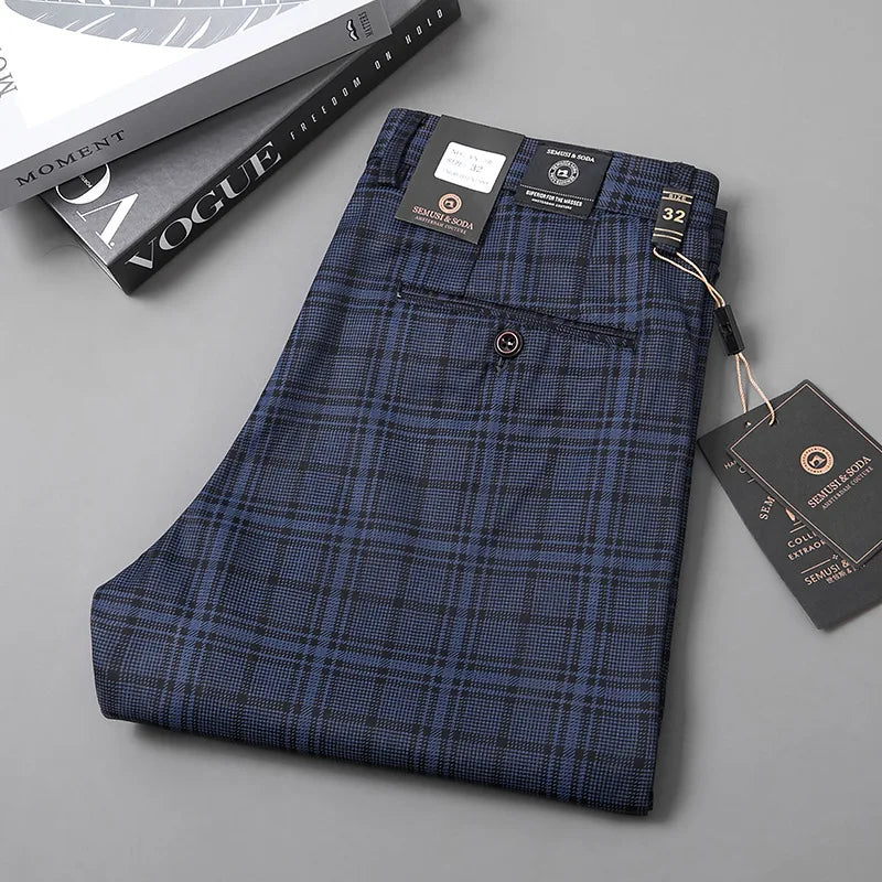Plaid Casual Pants Men  Korean Fashion Clothing Trousers For Men Straight Slim Fit Office Formal Suit Pants Spring Summer voguable