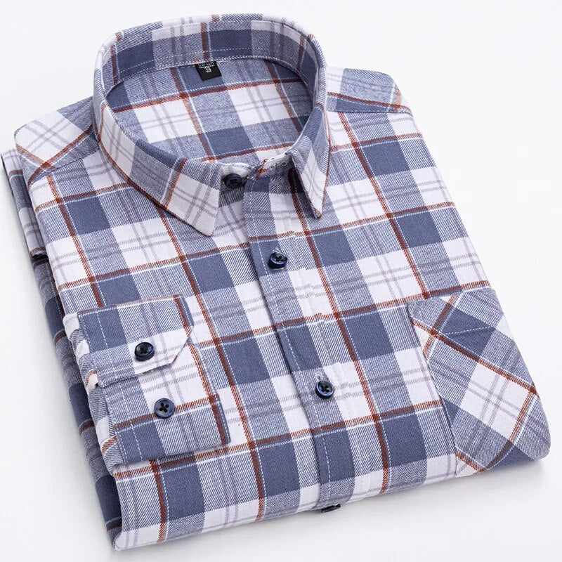 Pure Cotton Men's Plaid Shirt Long Sleeve Regular Fit Men Casual Oversized Shirt Leisure Autumn Male Blouse New Plus Size voguable