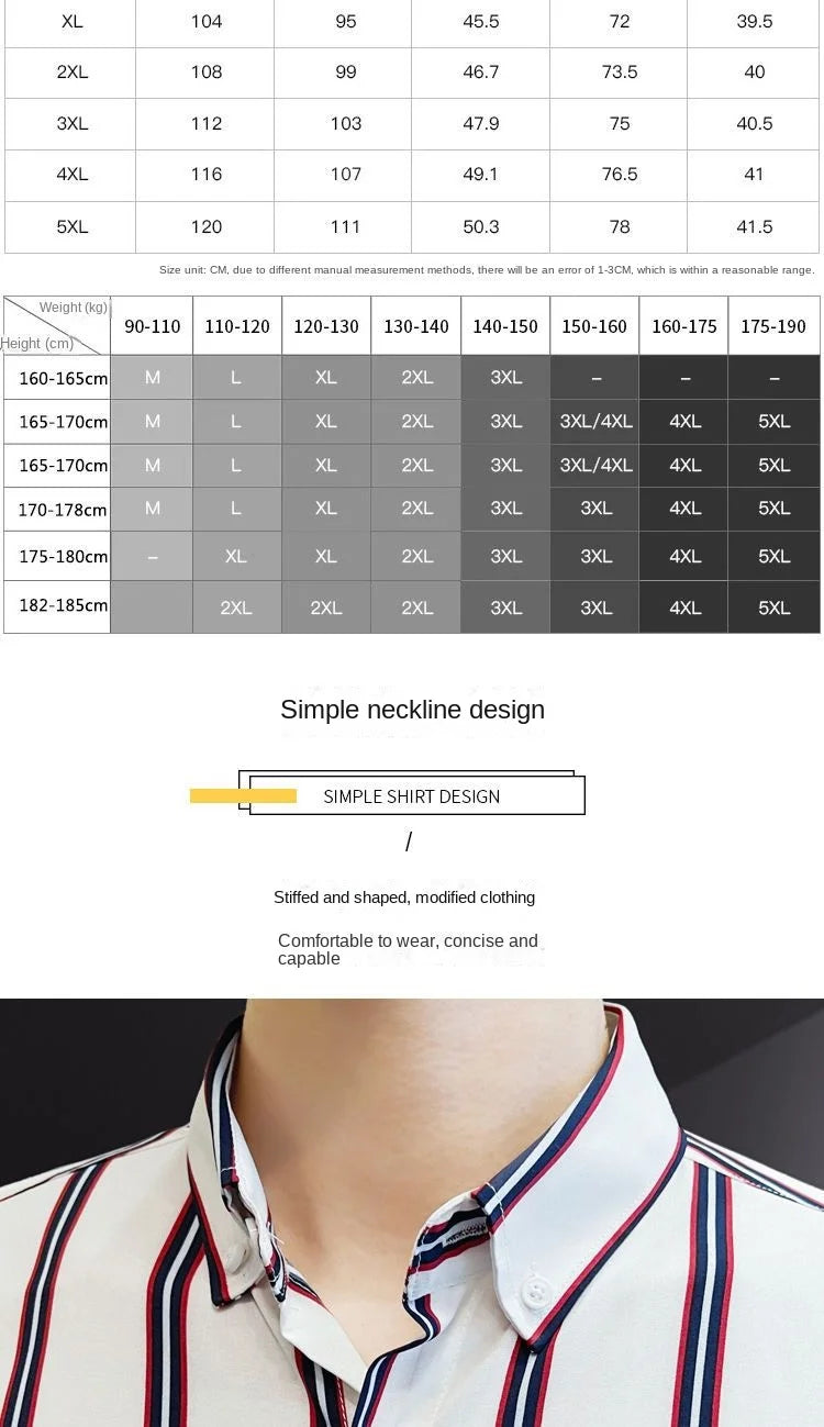 Voguable  Summer Men's Striped Seven Quarter Sleeve Shirt Youth Fashion Korean Version Slim Fit Five Quarter Sleeve Shirt voguable