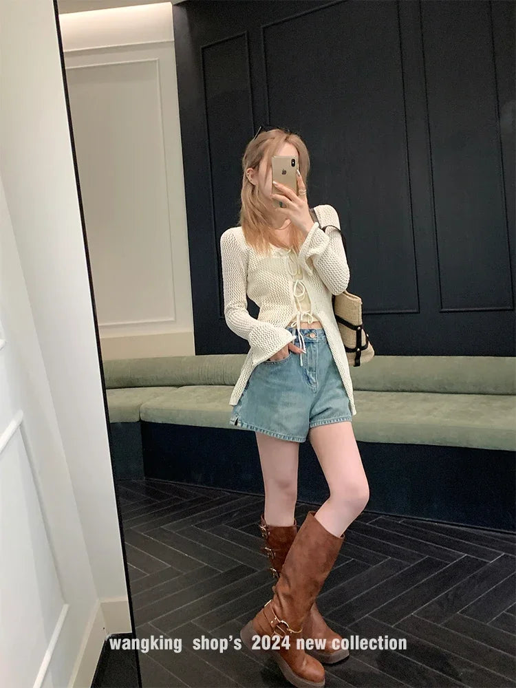 Tie Front Open Knit Cardigan Women Long Sleeve Longline Sweater Jacket Sheer Beach Cover-Up Ladies Boho Vacation Outfit voguable