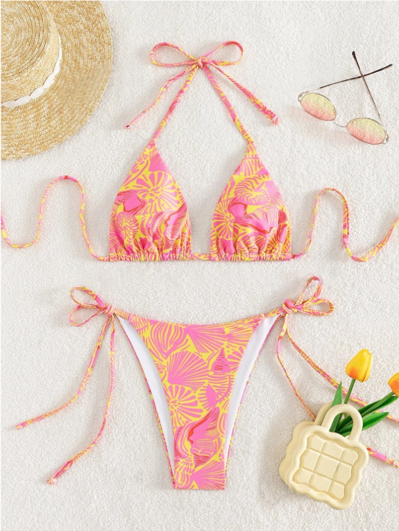 Voguable  Triangle String Bikinis Printed Swimwear Female Sexy Brazilian Swimsuit Women Bathers Bathing Swimming Swim Suit Beachwear voguable