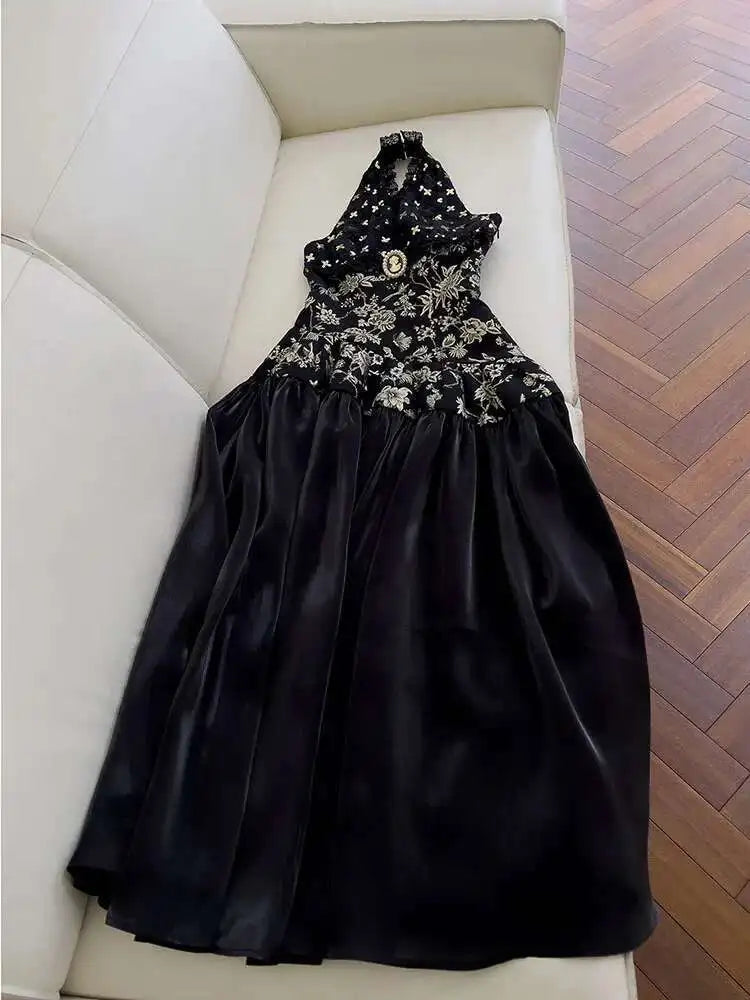 Brooch Women's Neck-mounted Dress Bandage Lace Print Sequins Sleeveless Backless V-Neck 2025 New Dresses Female voguable