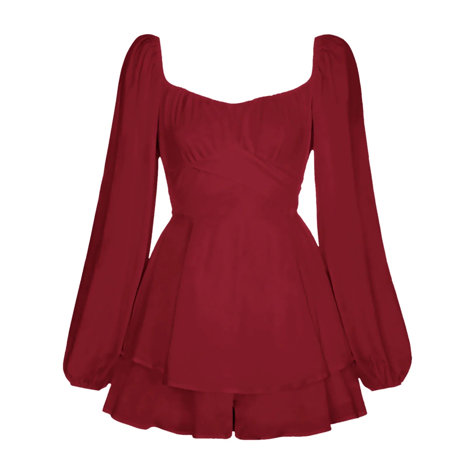 Women's Autumn Ruffled Dresses White Mini Dresses Square Neck Lantern Sleeve Long Sleeve Flounced Edge Casual Dress Female