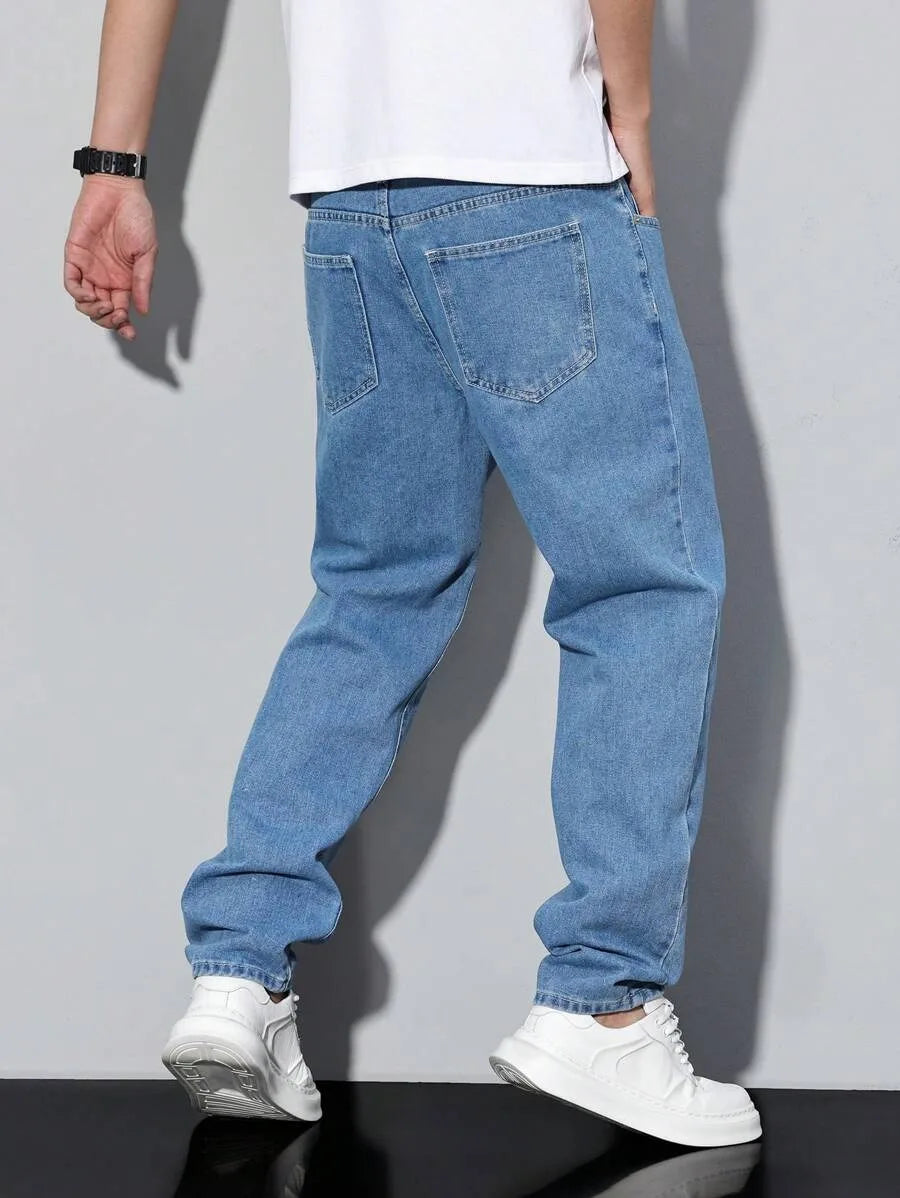 Voguable  Men's straight-leg skinny jeans, straight and simple design, suitable for daily wear in all seasons voguable