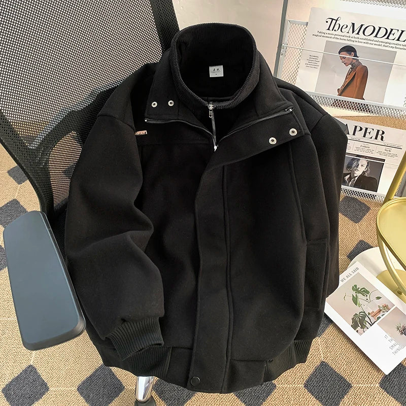 American Heavy Fake Two-piece Thick Wool Jacket Men's 2025 Winter American Workwear Woolen Jacket Top Aesthetic Urban voguable