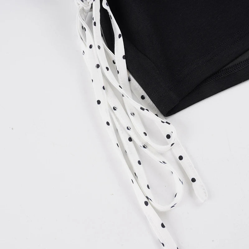 Voguable  New Fashion Polka Dot High Waist Folds Lace Up Drawstring Shorts Contrasting Colors Casual Biker Sporty Hot Sexy Femme Pants voguable
