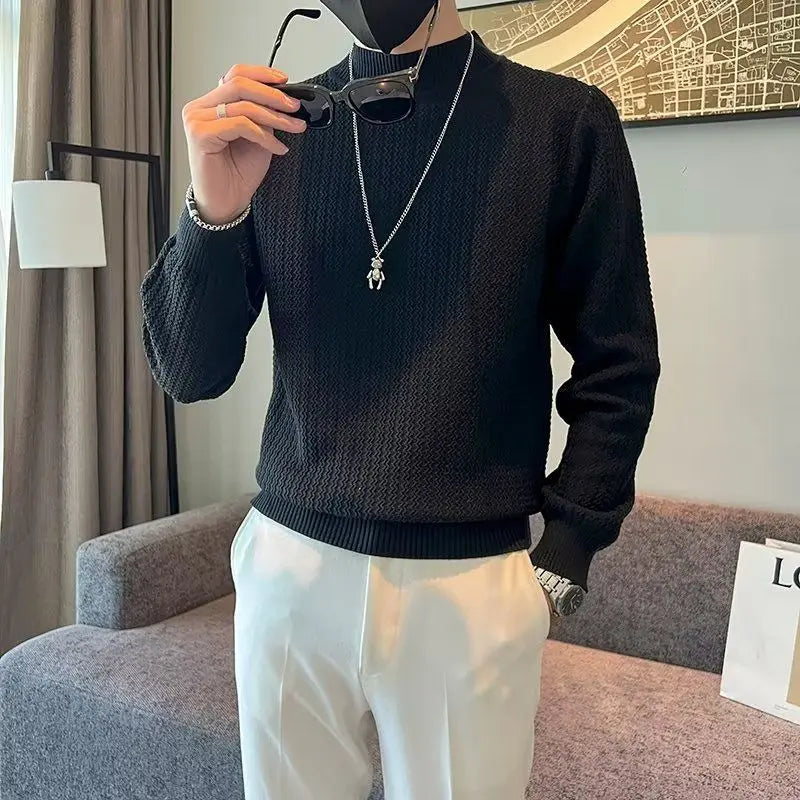 Autumn Winter Solid Knitwear Long Sleeve Sweaters Fashion Harajuku Tops Casual All Match Undershirt Thick Pullover Male Clothes