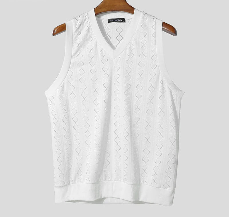 Men Tank Tops V Neck Sleeveless Summer Male Vests 2025 See Through Tops Breathable Fashion Men Clothing Streetwear S-5XL voguable