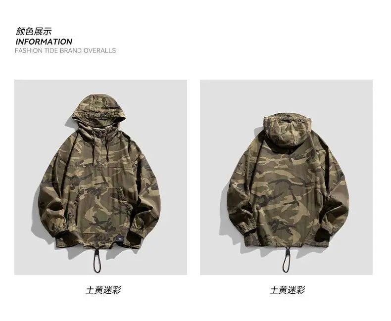 American Camouflage Hoody Mountaineering Suit Work Jacket Men's Hooded Jacket Spring Autumn Hip-hop Handsome Jacket voguable