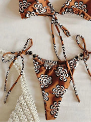 Voguable  Sexy Sportswear for Women Fashion Vintage Sleeveless Swim Print Backless New Spring Summer Two Piece Suits Bikinis Set voguable