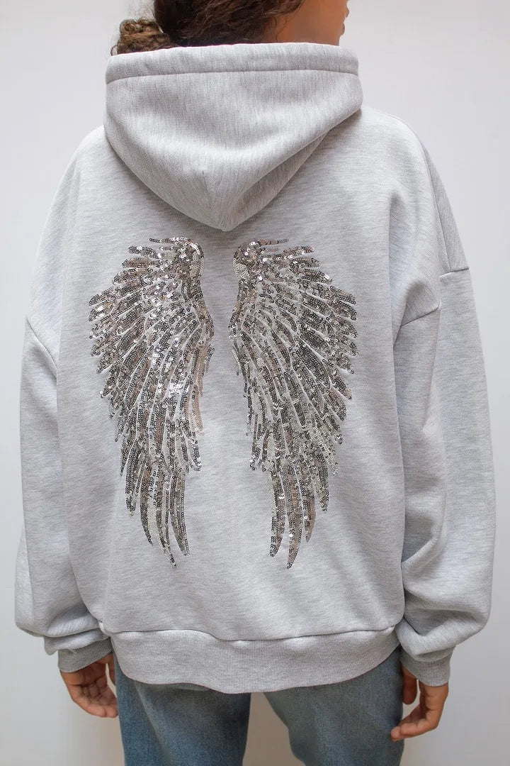 Voguable  Oversized Sequin Angel Wings Hoodie Women Men Dark Blue Streetwear Sweatshirt Y2K Gothic Hip Hop Hooded Pullover voguable