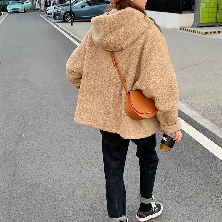 Women Oversized Parkas Hooded Thick Coat Ladies Soft Kawaii Jacket Double Sided Outerwear Autumn Winter Warm Long Sleeve Bomber voguable