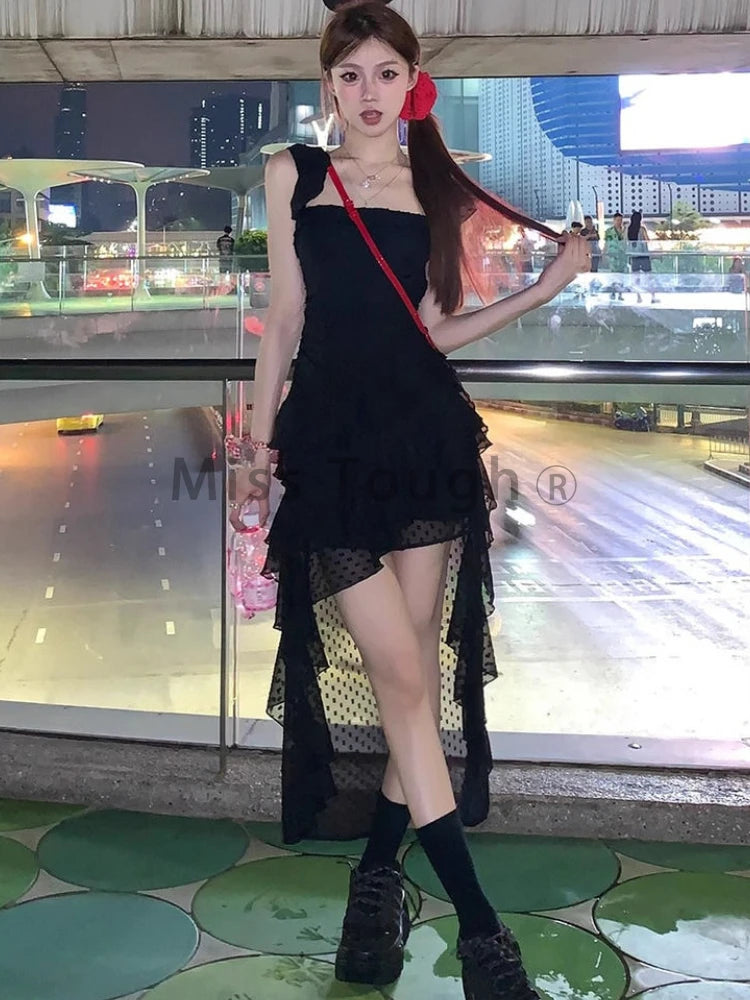 Voguable Summer Sexy Y2k Vintage Mini Dress Women Irregular Korean Fashion Casual One Piece Dress Female Tierred Elegant Chic Clothes New voguable