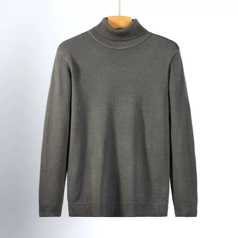 New Korean Fashion Men Sweater Light Luxury Trendy Turtleneck Knit Solid Color Pullover Leisure Retro Long Sleeve Basic Knitwear voguable