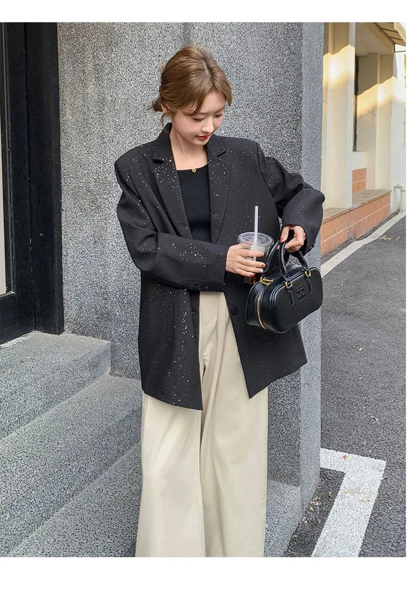 Elegant Black Blazer Women Fashion Sweet Long Sleeve Design Suit Coat Korean Casual Chic Female Fall Winter Sweet Jacket voguable