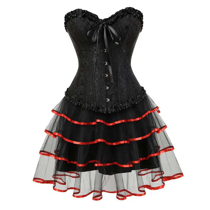Voguable sexy corsets for women plus size costume overbust burlesque corset and skirt set tutu corselet victorian fashion gowns voguable