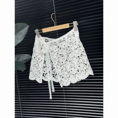 Voguable  Slim Short Korea Chic Mesh Fart Curtain Lace Up All-match French Hot Sell Skirt Exquisite Literary Hollow Out New Faldas voguable