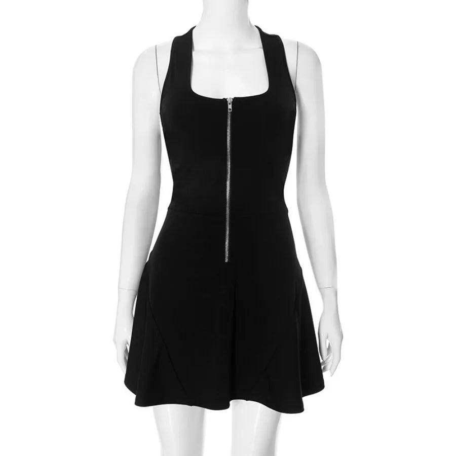 Voguable  European and American -   design sense half zipper retro street art chill lazy low-cut dress voguable