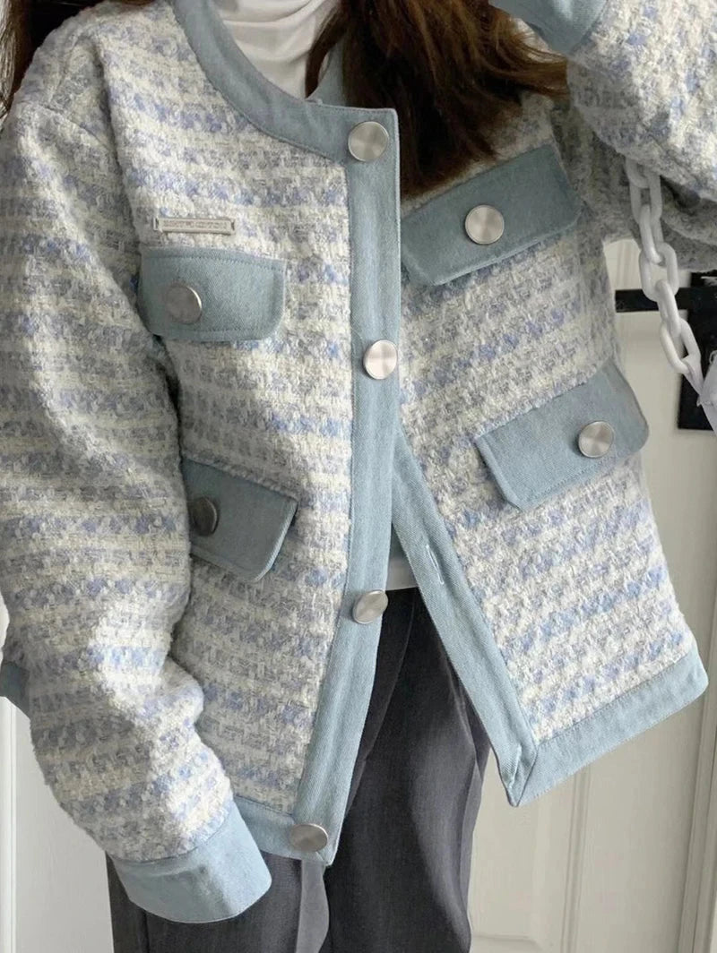 Fall Women Sweet Tweed Jacket Vintage Casual Long Sleeve Elegant Coat French Cute O Neck Women Fall Winter Retro Tops New voguable