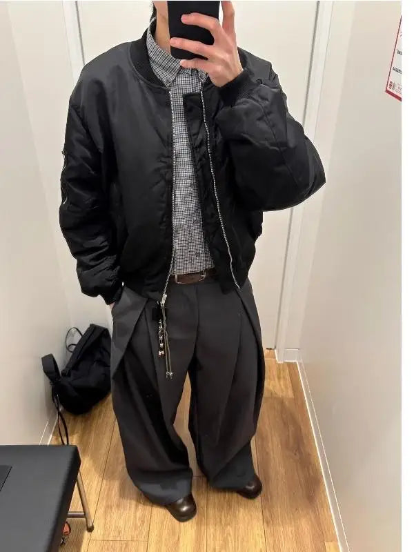 Voguable  Retro Korean Style Men's Casual Pants Knife Shape Drapey Design Pleated Loose Straight Leg Wide Leg Casual Pants voguable