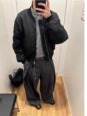 Voguable  Retro Korean Style Men's Casual Pants Knife Shape Drapey Design Pleated Loose Straight Leg Wide Leg Casual Pants voguable