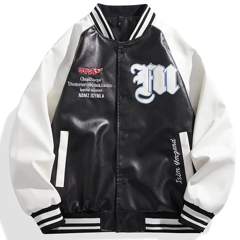 Hip Hop Racing Jacket Handsome Embroidered Stand Collar Hip-hop Letter Splicing Boys' Jacket Motorcycle Leather Baseball Uniform voguable
