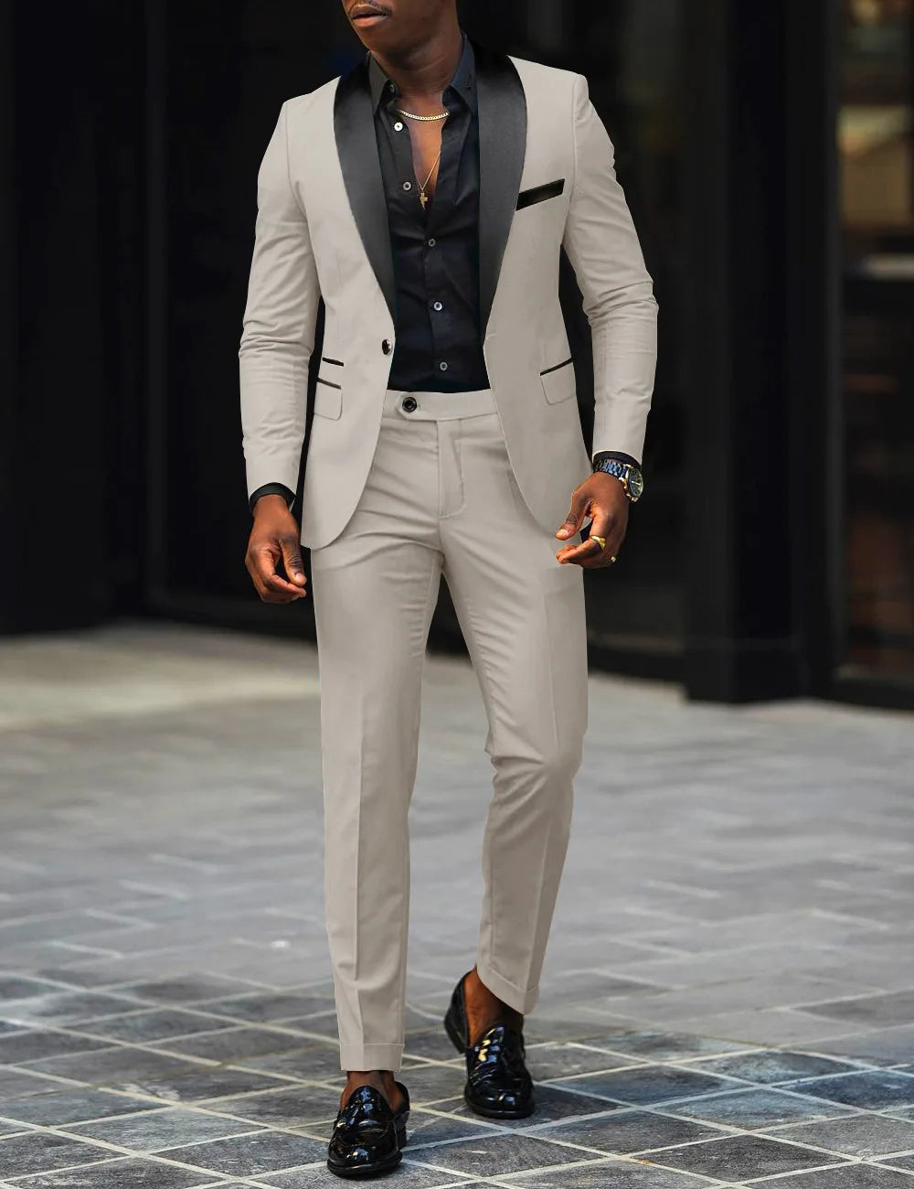 Voguable  Men's New Fashion Business Casual Two-piece, Comfortable and Breathable Slim-fit Side Slit Single-button Suit Jacket+trousers voguable