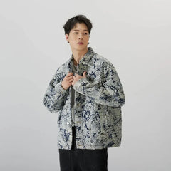 Autumn Men's Denim Coat Printed Hole New Vintage Denim Coats High Street Ruffian Handsome Versatile Fashion Coat Men Jacket voguable