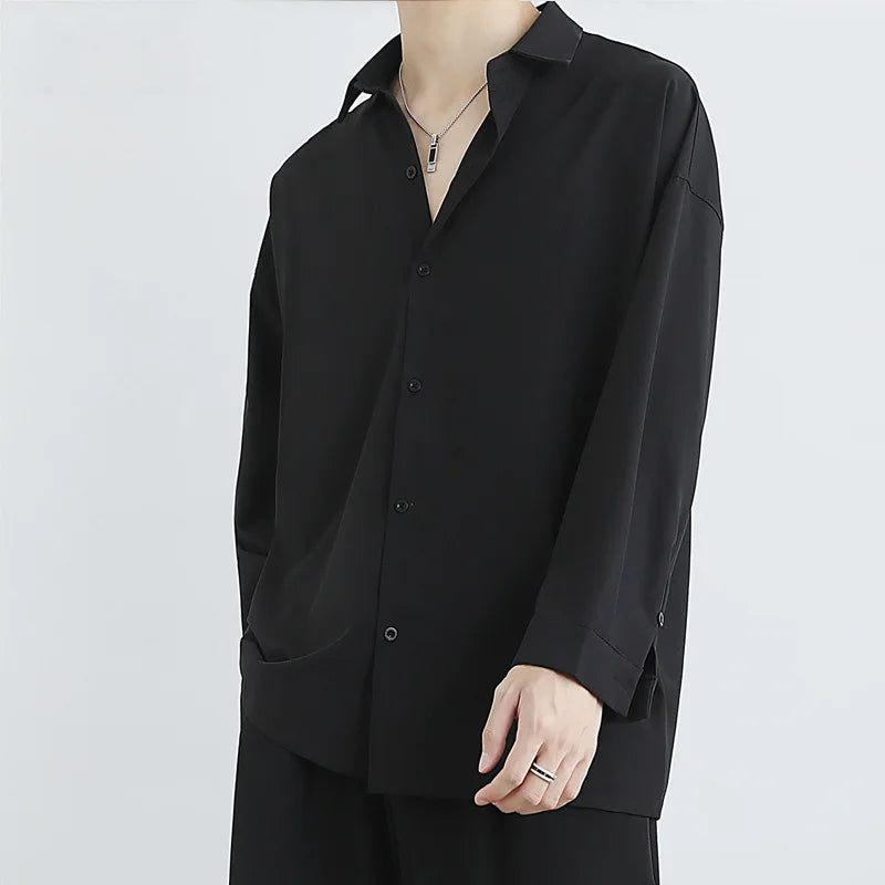 Voguable  Loose Ice Silk Drooping Shirt Men's Long-sleeved Autumn Trendy Handsome Jacket Casual voguable
