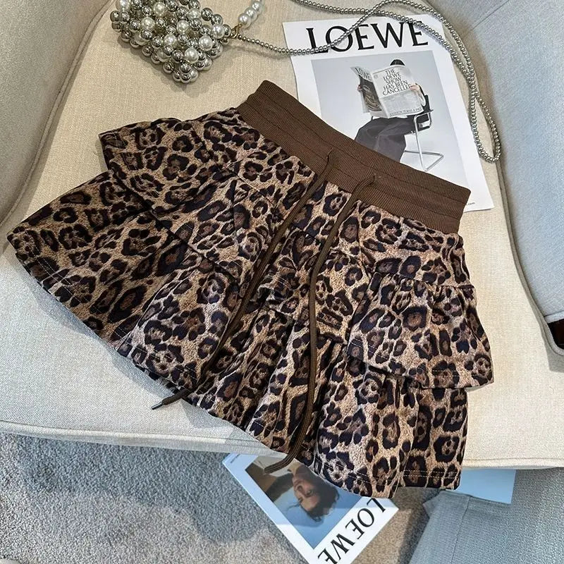 American Leopard Print Women Fluffy Skirts Y2K Summer High Waist Ruffles Mini Skirts Fashion Sweet Preppy All Match A Line Skirt voguable