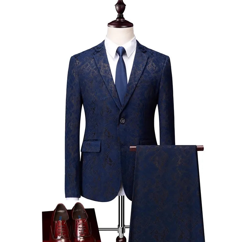 Men Suit  Business Leisure Single Breasted Suits 3 Pieces Sets Male Printing Groom Wedding Dress Jacket Blazers Coat Vest Pants voguable
