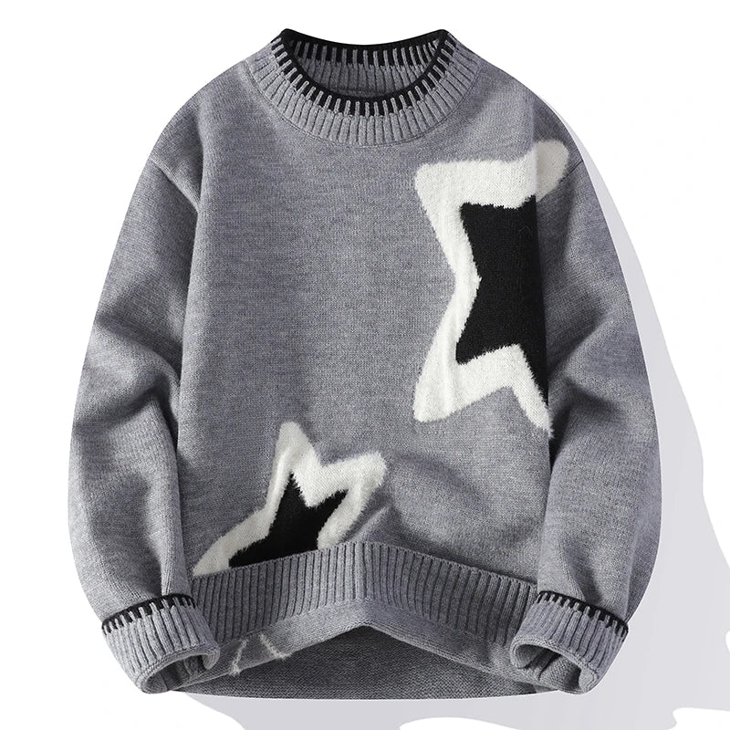 Voguable  New Men Knitted Jumpers Patchwork Sweater O Neck Pullovers Spliced Long Sleeve Jumper Slight Strech Standard Wool Casual top voguable