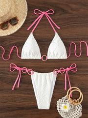 Voguable Sexy Triangle Bikini Women White Contrast Ring Linked Criss Cross Micro Swimsuit 2024 Beach Bathing Suit Tie Side Thong Swimwear voguable