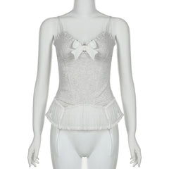 Voguable  Y2K Lace Ruffles Crop Top Women Coquette Aesthetic Bow Milkmaid Corset Cute Japanese Lolita Style Camis Fairy Vest voguable