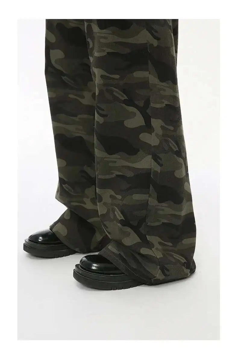 Vintage Camouflage Men's Jeans Fashion Washed Casual Wide Leg Denim Pants Autumn Winter Loose Male Trousers Old Blue 9C354 voguable