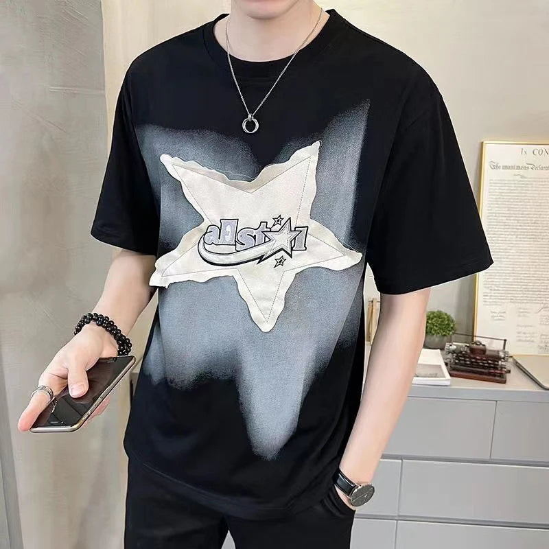 Y2K Vintage Star Printing Women T Shirt Bf Summer 100% Cotton Fashion Loose Streetwear Casual Tops Harajuku Hip Hop T Shirt voguable