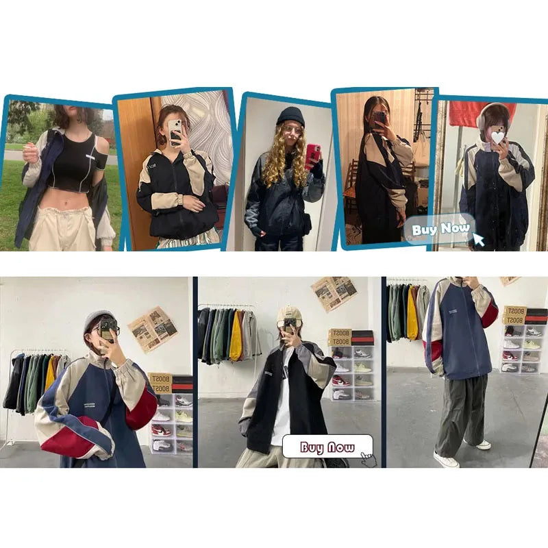 Voguable  2024 Hip Hop Varsity Jacket Men Women Autumn Patchwork Color Block Windbreaker Coats Fashion Loose Thin College Jackets voguable