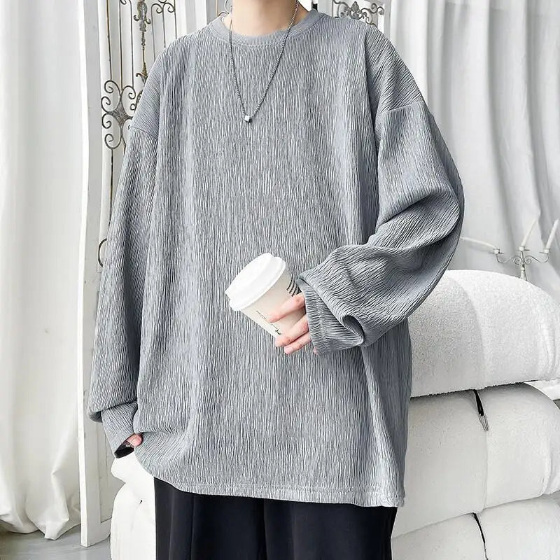 Voguable  Men's Trendy Casual Long Sleeve T-Shirt High Street Loose Fit Comfortable Wear Modern Minimalist Style Everyday Essential voguable