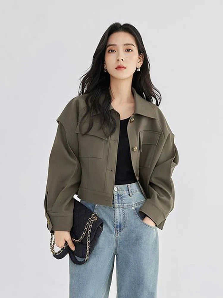 Streetwear Y2K Cargo Jacket Women Vintage Casual Long Sleeve Fall Short Coat Harajuku American Retro Pockets Bf Outwear Top voguable