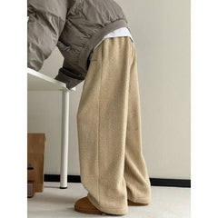 Winter Thick Casual Pants Men Warm Straight Velvet Pants Men Streetwear Loose Wide Leg Pants Mens Thicken Lamb Wool Trousers voguable