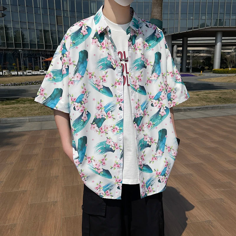 Voguable  Men's Stylish Summer Short Sleeve Hawaiian Shirt Tropical Floral Print Breezy Lightweight Casual Beachwear Fashion voguable