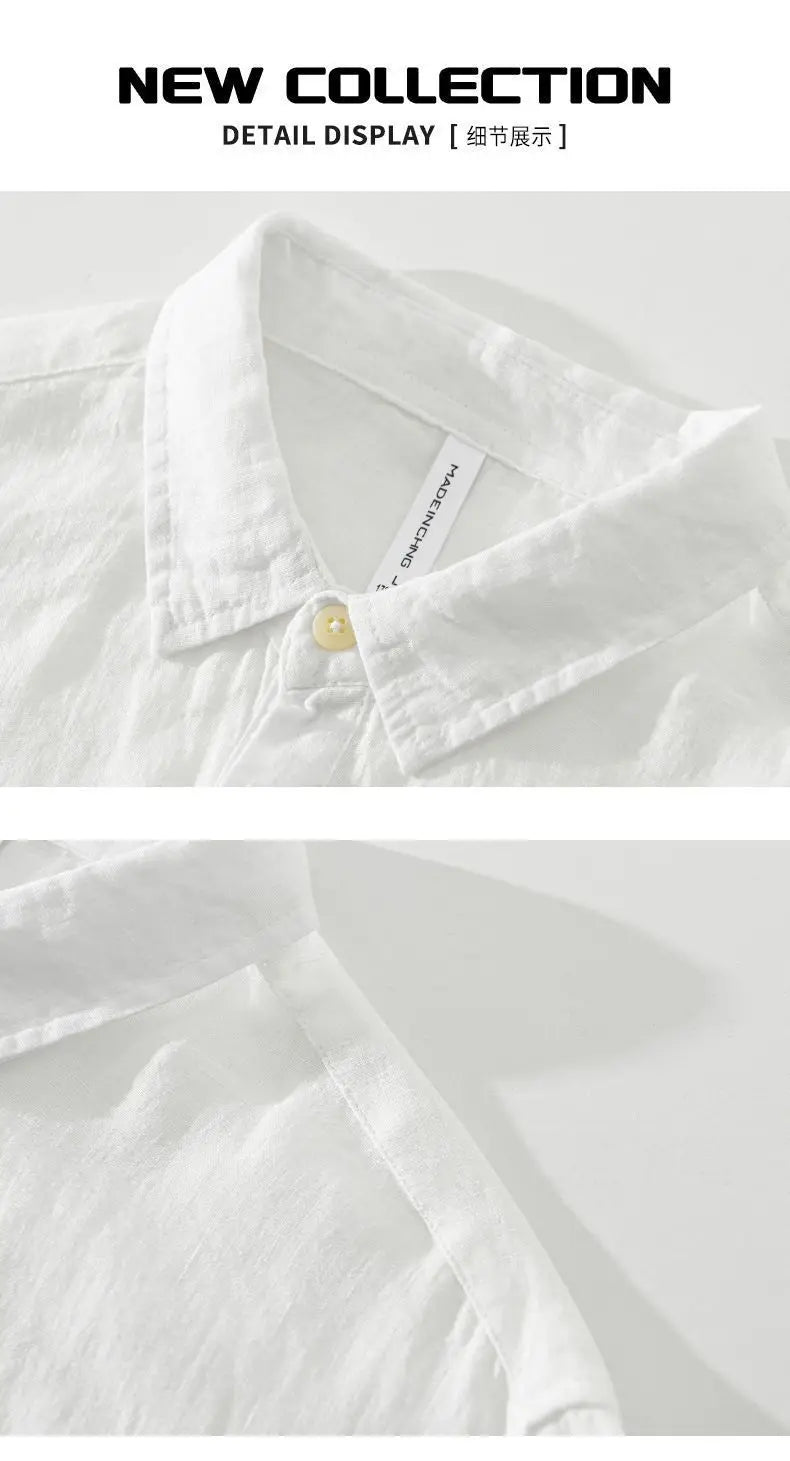 Japanese Retro Long-sleeved Linen Shirt Men's Summer New Loose Pullover Square Collar Shirt Casual Cotton Linen Top Aesthetic voguable