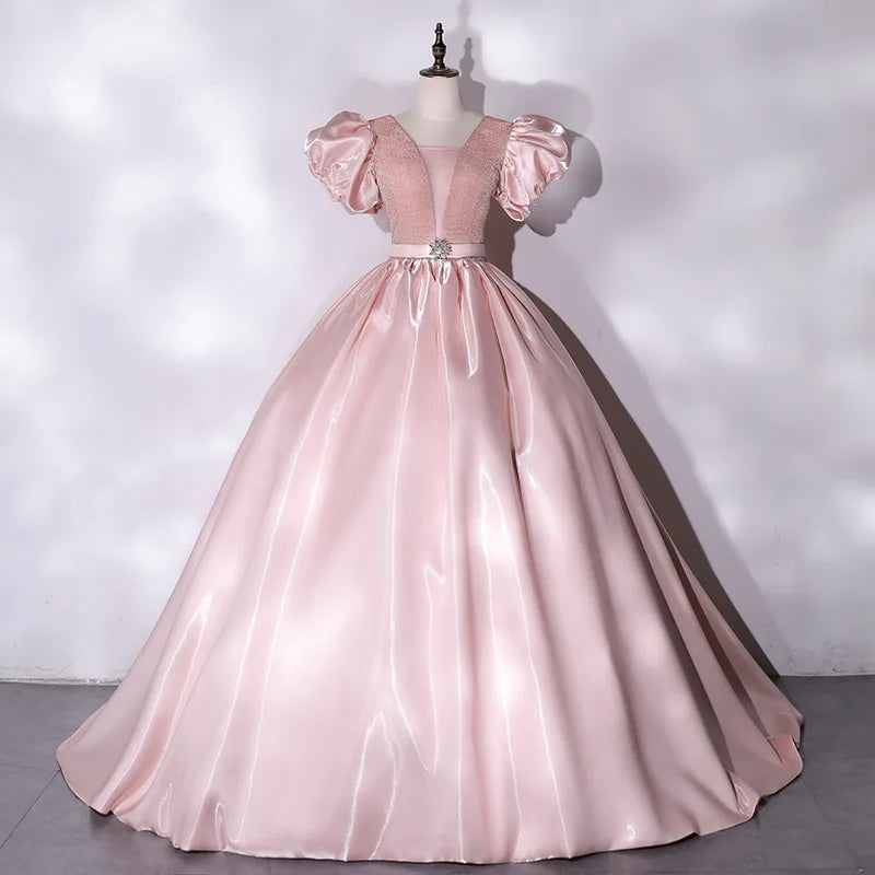 Voguable  Puff Sleeve Evening Dress Princess Dress Temperament Bride Simple Wedding Dress Host Long Dresses Wedding Dresses for Women voguable