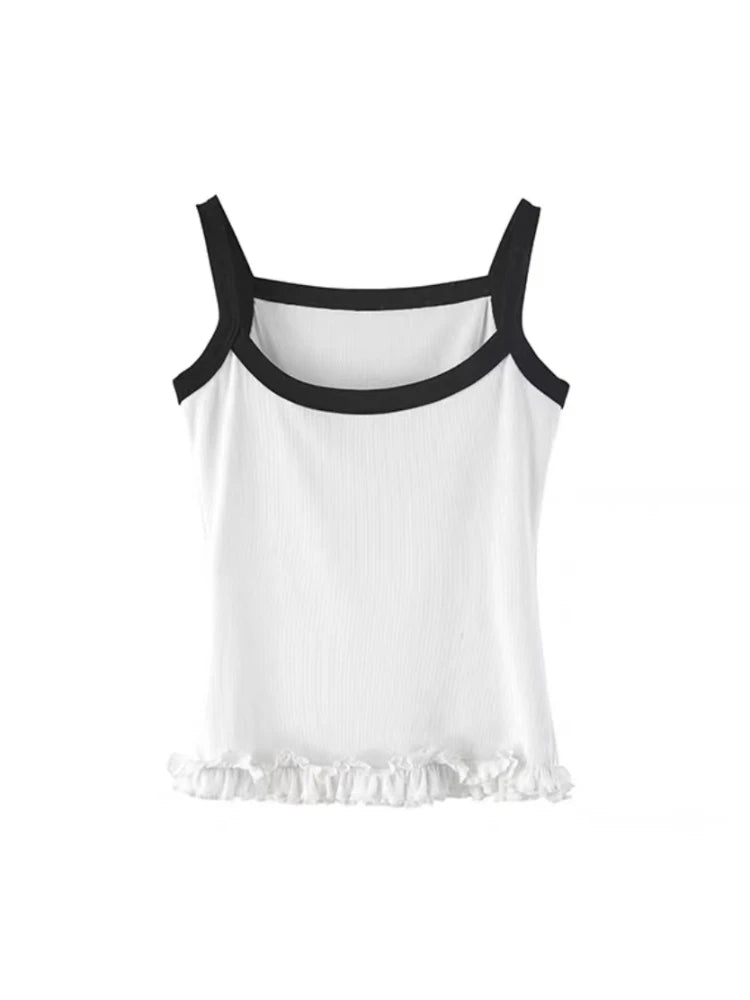 Voguable  Balletcore Sweet Women White Camisole Kawaii Ruffled Crop Tops Coquette Cute Sexy Tank Tops Korean Fairy Streetwear voguable