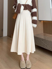Sweet Vintage Knitted Long Skirts Women Preppy Style High Waist Loose A Line Skirts Fall Winter Retro Simple Elegant Long Skirts voguable