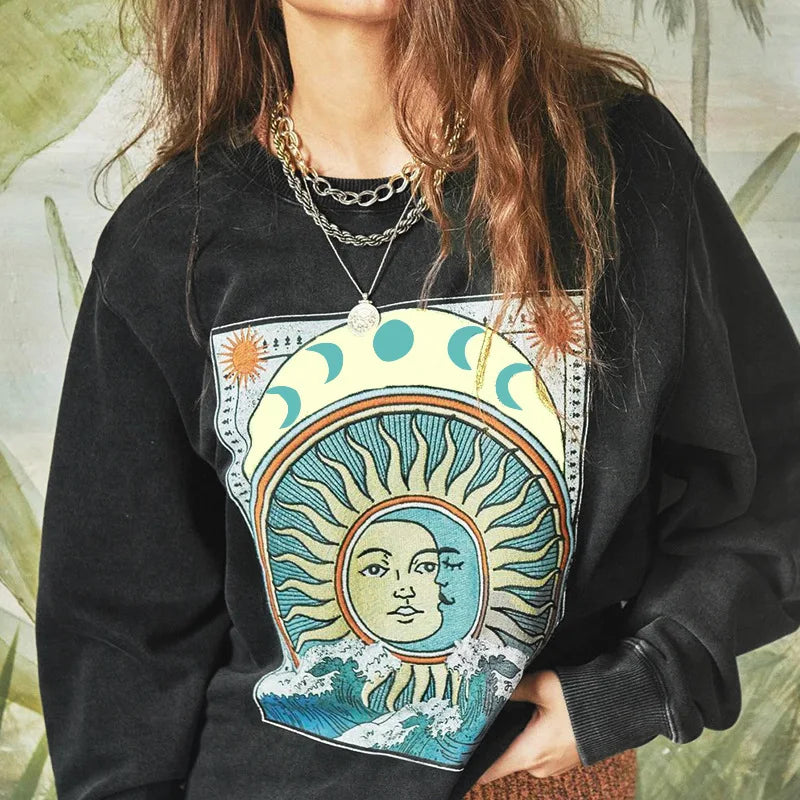 Women Sweatshirt Fashion Print Spring Autumn Cotton Loose Hoodies Casual Streetwear Long Sleeve Female O-neck Pullovers voguable