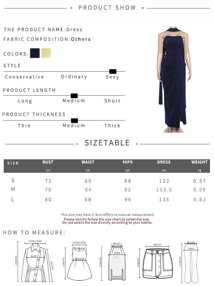 Voguable  Folds Elegant Long Ribbon+Maxi Dress High Slit Chest Wrap Summer Fashion Skinny Vacation Banquet Summer Vestidos voguable