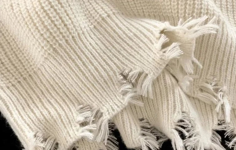 Voguable  Knitted Sweaters for Men Solid Color Crewneck Man Clothes Pullovers Round Collar Plain with Holes Beige Torn Thick Winter Street voguable