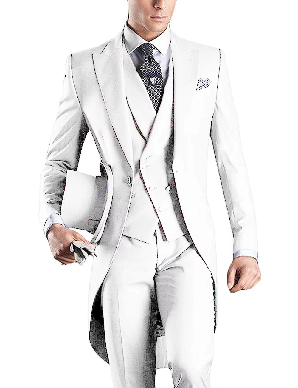Voguable  Men Suit 3 pieces Slim Fit British Style Peaked Lapel V Neck Tuxedo Fashion Groomsmen Wedding Suits Men Blazer+Vest+Pant voguable