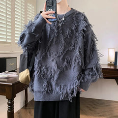 Voguable  Korean K-POP High Street Sweater Thorn Style Solid Color Knitted Pullover Fashion Autumn/winter Warm Men's Top Hip Hop Clothing voguable